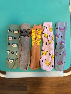 Pokémon Socks Set - Pikachu, Snorlax & Gengar Designs. 5 pairs. Small. (Wore 1x)